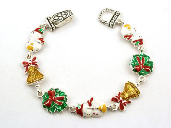 Christmas Theme Snowman Glitter Christmas Tree Wreath Magnetic Bracelet - Jewelry Nexus