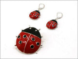 Red & Black Lady Bug Dual Function Brooch & Pendant with Popcorn Chain & Earring Set - Jewelry Nexus