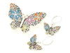 Multicolor Flower Filigree Butterfly Dual Function Brooch & Pendant with Popcorn Chain & Earrings