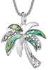 Green Abalone Palm Tree with Filigree Pattern in a Silver-tone Popcorn Chain & Earrings