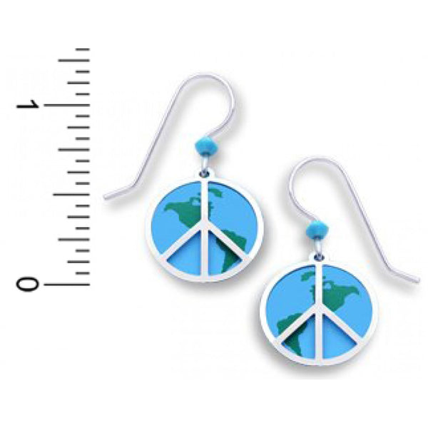 World Peace Drop Earrings with Globe and Peace Sign Made in the USA by Sienna Sky