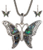 Green Abalone Butterfly Pendant with Popcorn Chain Necklace with Matching Earrings
