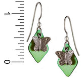 Silver Forest of Vermont Butterfly Genuine Green Shell Drop Earrings ne-0741 Handcrafted in the USA