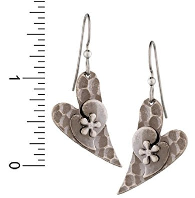 Silver Forest Hammered Heart Dangle Earrings Ne-0395