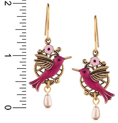 Silver Forest Red Hummingbird Drop 18K Plated Earrings Ne-0424