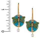 Dragonfly Drop Gold-tone Earrings by Silver Forest of Vermont Blue Enamel Layer Bead  Handcrafted in the USA ne-008