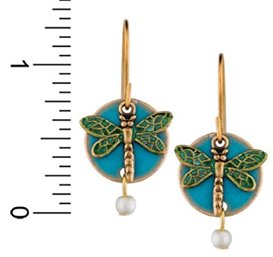 Dragonfly Drop Gold-tone Earrings by Silver Forest of Vermont Blue Enamel Layer Bead  Handcrafted in the USA ne-008