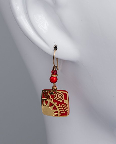 Adajio By Sienna Sky Red Square with Gold-tone Sunrise Filigree Overlay Earrings 7257