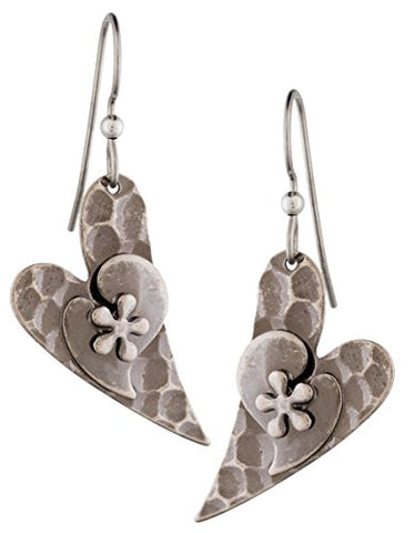 Silver Forest Hammered Heart Dangle Earrings Ne-0395