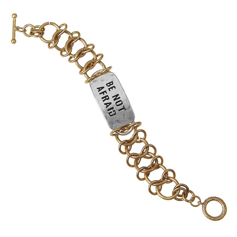 Be Not Afraid Two Tone Id Toggle Hammered Bracelet by Jewelry Nexus