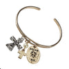 I Am Blessed Light Antique Chain & Heart Charm & Imitation Pearl Crystal Worn Stamped Bracelet