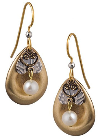 Silver Forest 3 Layers Pearl Filigree Drop 18K Plated Earrings Ne-0633