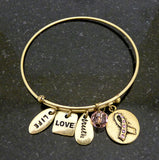 Pink Ribbon Love Life Hope Charm Antique Finish Brushed Adjustable Bracelet by Jewelry Nexus