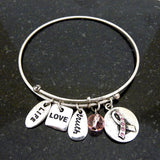 Pink Ribbon Love Life Hope Charm Antique Finish Brushed Adjustable Bracelet by Jewelry Nexus