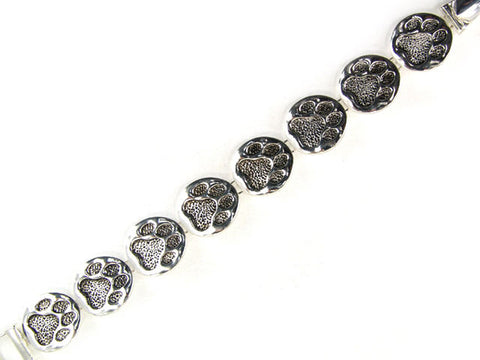 Silvertone Puppy Paw Print Dog Theme Textured Magnetic Bracelet by Jewelry Nexus