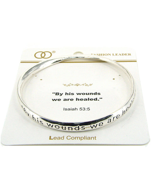 Inspirational Prayer  By His Wounds We are Healed Isaiah 53:5 Bangle Bracelet by Jewelry Nexus