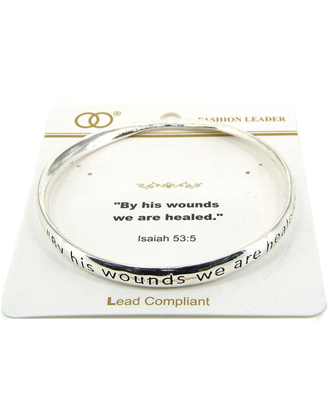 Inspirational Prayer " By His Wounds We are Healed" Isaiah 53:5  Bangle Bracelet  - Jewelry Nexus