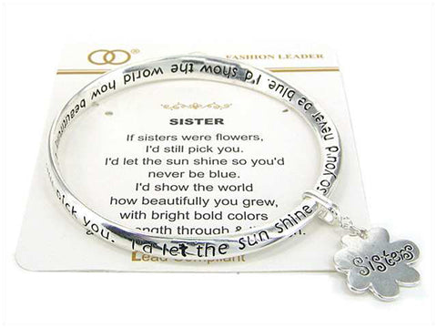 Silver-tone Sisters Twist Bangle Bracelet with Sisters Charm by Jewelry Nexus