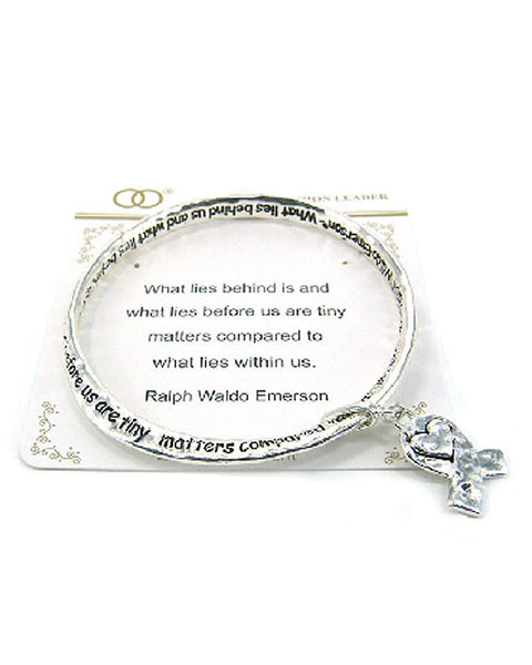 Inspirational Hammered Ribbon Heart Bangle Bracelet by Jewelry Nexus, Words by Ralph Waldo Emerson