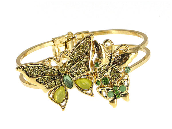 Green Butterfly Hinge Rhinestone Designer Bracelet by Jewelry Nexus