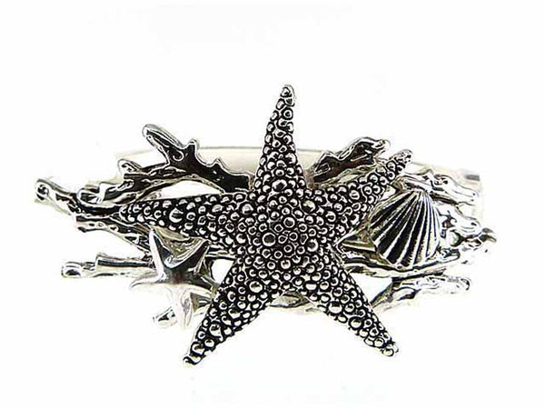 Starfish & Shell Antique Finish Hinge Bracelet in a by Jewelry Nexus