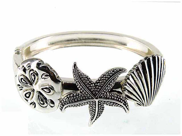 Sand Dollar Starfish Shell Shellfish Antique Finish Hinge Bracelet in a by Jewelry Nexus