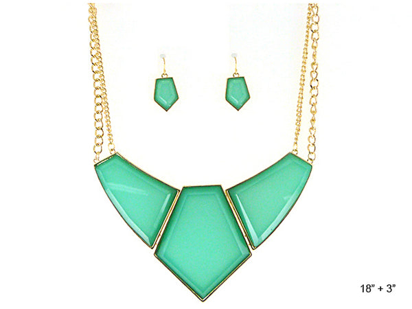 Mint Peach Tone Light Orange Designer Necklace Set with Earrings & Gold-tone Chain by Jewelry Nexus