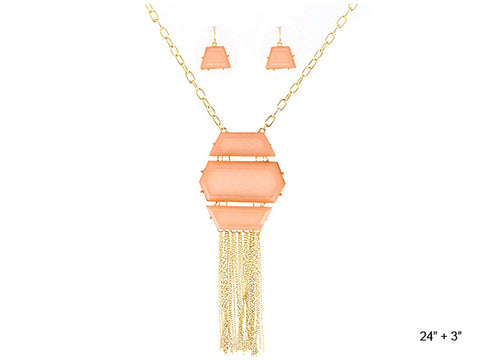 Formica Mint Green Peach Tone Tassel Pendant Necklace Set Earrings Gold-tone Chain by Jewelry Nexus