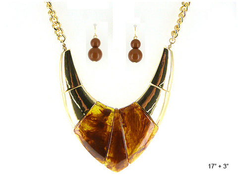 Textured Formica 17" Gold-tone Necklace Set Earrings by Jewelry Nexus