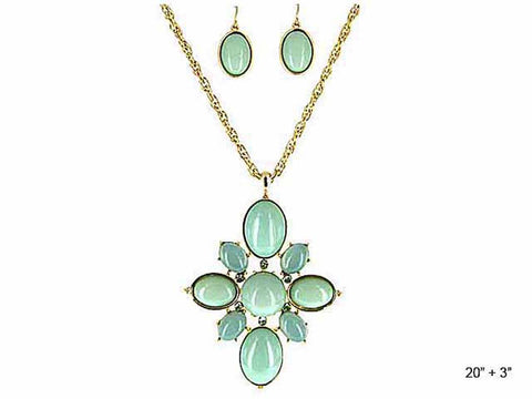 Orange Mint Green Pendant Necklace Set Earrings & Gold-tone Chain by Jewelry Nexus