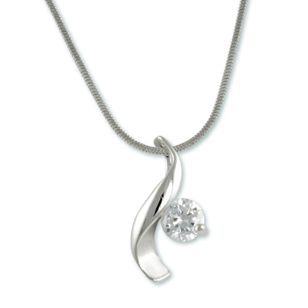 Silver-tone Highly Polished Journey Pendant Necklace with a Crystal by Jewelry Nexus