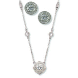 Circle Crystal Pendant Necklace Set with Baguette Crystals by Jewelry Nexus
