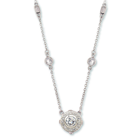 Circle Crystal Pendant Necklace Set with Baguette Crystals by Jewelry Nexus