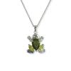 Highly Polished Silver-tone Frog Necklace with Green Crystals by Jewelry Nexus