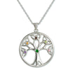 Silver-tone Tree of Life Pendant & Purple Yellow Red Green & Pink Crystals by Jewelry Nexus