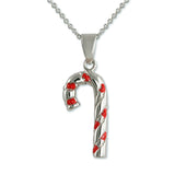 Silver-tone Highly Polished Candy Cane with Red Crystals by Jewelry Nexus