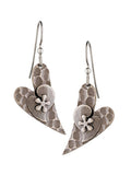 Silver Forest Hammered Heart Dangle Earrings Ne-0395