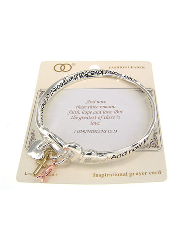 1 Corinthians 13:13 Inspirational Religious Prayer Engraved Twist Bangle Bracelet  - Jewelry Nexus