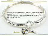 Seed Of Faith Heart & Fish Charm Engraved Stretch Inspirational Bracelet by Jewelry Nexus