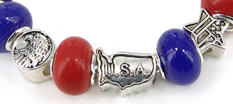 Silver-tone American Flag Map of U.S.A Bald Eagle Red White Blue Star Uncle Sam Theme Bracelet