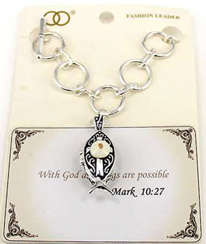 Matthew 19:26 Cross Mustard Seed Fish Engraved Prayer Message Box Toggle Bracelet by Jewelry Nexus