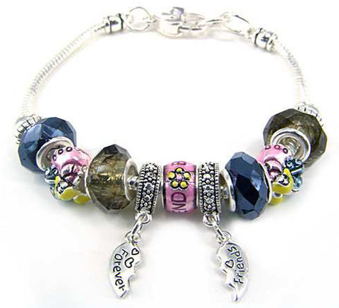 Friends Forever Best Friends Theme Multi Bead Designer Bracelet  Charm & Heart Clasp Closure