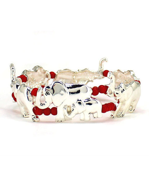Mother & Baby Elephant Stretch Bracelet with Silver-tone Stretch beads -Jewelry Nexus