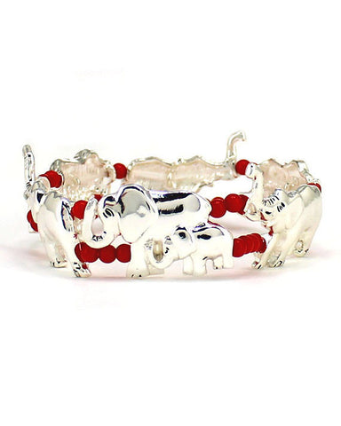 Mother & Baby Elephant Stretch Bracelet with Silver Stretch beads -Jewelry Nexus