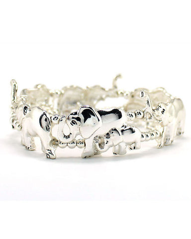 Mother & Baby Elephant Stretch Bracelet with Silver Stretch beads -Jewelry Nexus