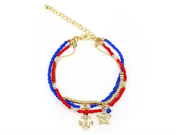 Nautical Theme Anchor Multi Layer Bracelet by Jewelry Nexus