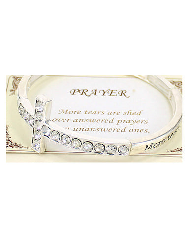 Inspirational Cross with Prayer Engraved Swarovski Elements Stretch Bracelet  - Jewelry Nexus