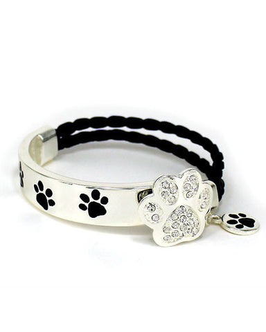 Dog Paw Charm Swarovski Elements Double Strand Bracelet "Don’t forget the puppies" by Jewelry Nexus