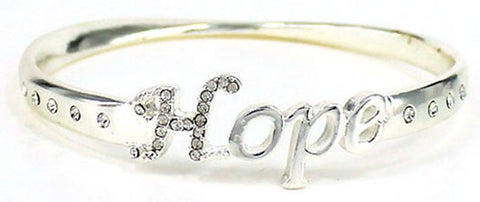 FAITH HOPE BELIEVE Silver-tone Designer Twist Bangle Bracelet & Rhinestone Elements