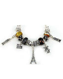 French Theme Paris Rome Eiffel Tower Windmill Tower of Pizza Dangling Charm Bracelet - Jewelry Nexus